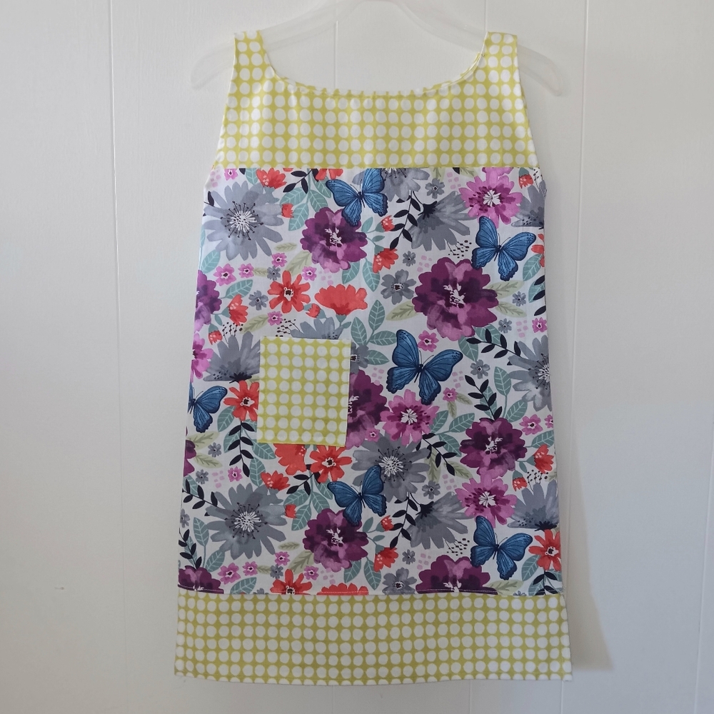 Hand Crafted Girls Floral Butterfly Polka Dot Sleeveless Pocket Dress 6/8